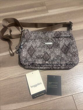 Baggallini Taupe Snake-Print Crossbody Bag